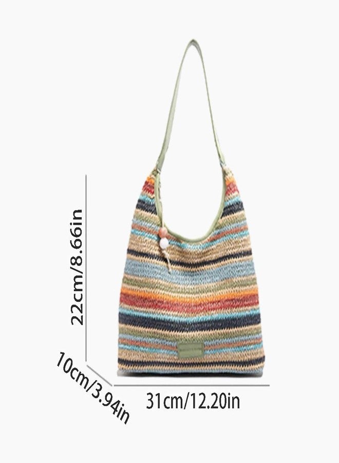 Winatehr straw beach tote bag, summer vacation crochet purse, woven trendy colorful cute shoulder bag with zipper, beach stuff gifts for women - Image 3